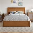 Clayton Full Wood Platform Bed with Panel Footboard & Trundle in Light Toffee