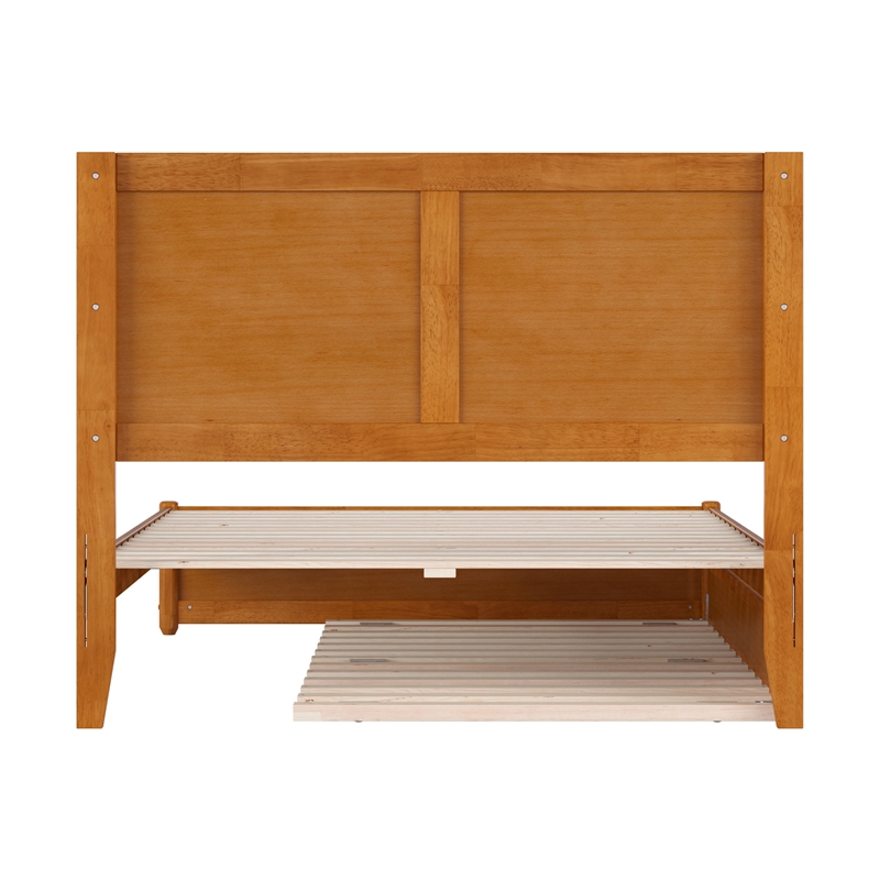 Clayton Full Wood Platform Bed with Panel Footboard & Trundle in Light Toffee