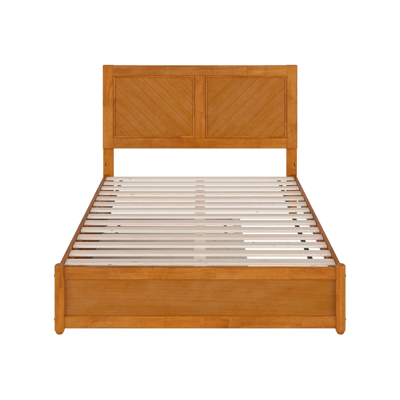 Clayton Full Wood Platform Bed with Panel Footboard & Trundle in Light Toffee