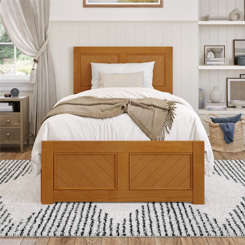 Canyon Twin XL Platform Bed with Matching Footboard & Trundle in Light Toffee