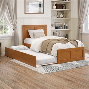 Canyon Twin XL Platform Bed with Matching Footboard & Trundle in Light Toffee