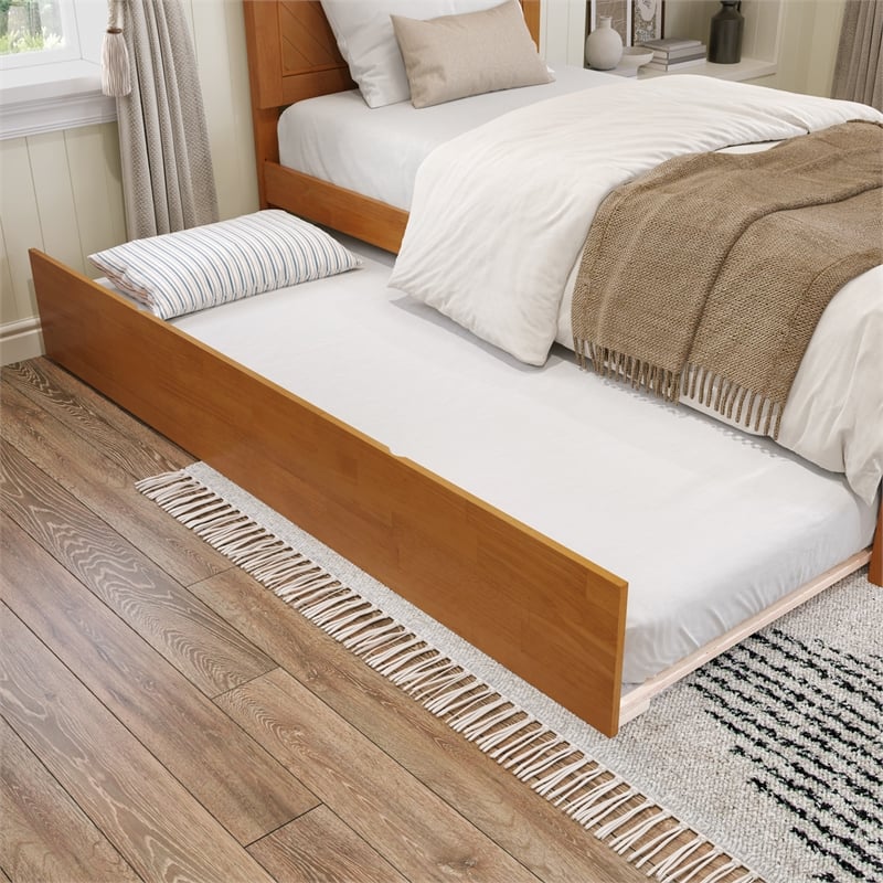 Canyon Twin XL Platform Bed with Matching Footboard & Trundle in Light Toffee