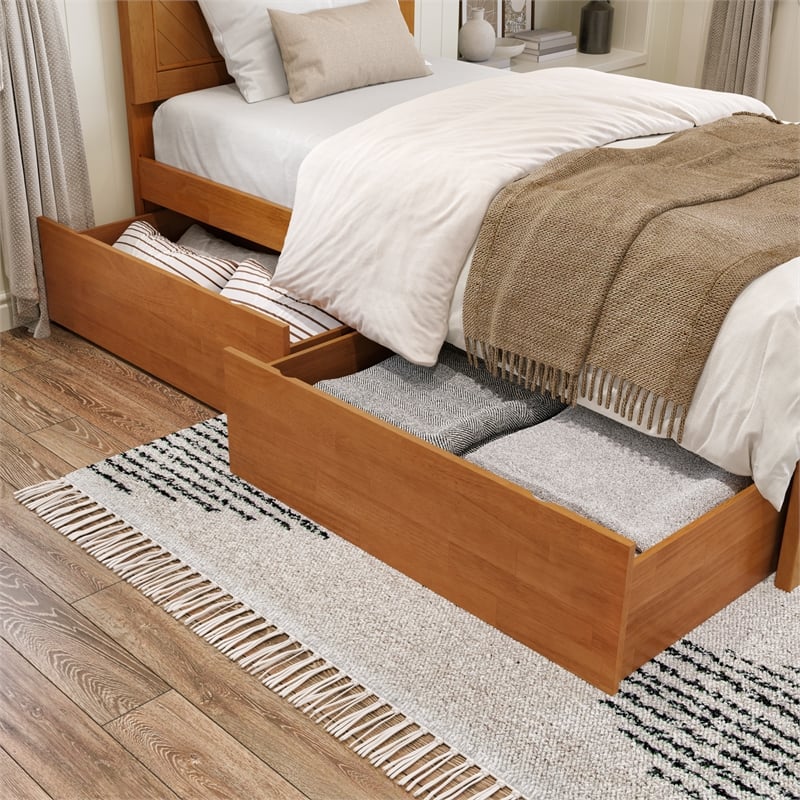 Canyon Twin XL Storage Wood Platform Bed with Matching Footboard in Light Toffee