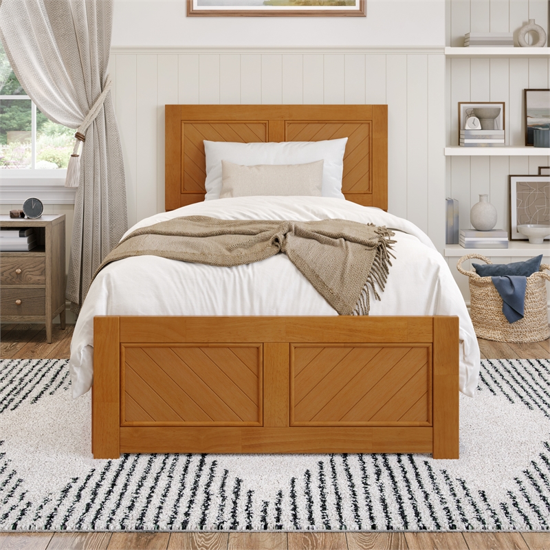 Canyon Twin XL Storage Wood Platform Bed with Matching Footboard in Light Toffee