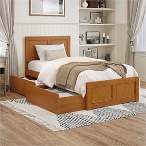 Canyon Twin XL Storage Wood Platform Bed with Matching Footboard in Light Toffee