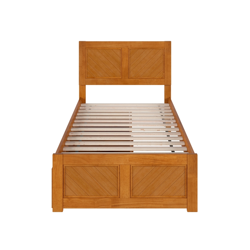 Canyon Twin XL Storage Wood Platform Bed with Matching Footboard in Light Toffee