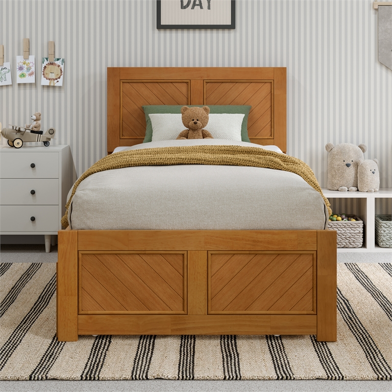Canyon Twin Wood Platform Bed with Matching Footboard & Trundle in Light Toffee