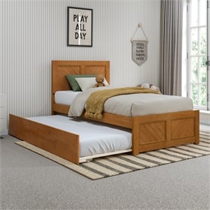 Canyon Twin Wood Platform Bed with Matching Footboard & Trundle in Light Toffee