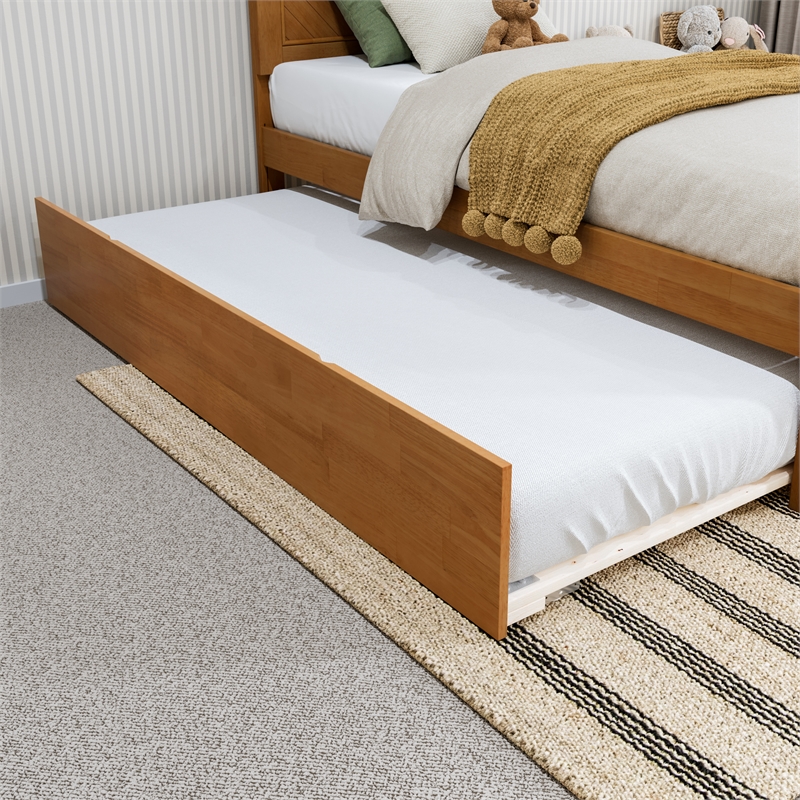 Canyon Twin Wood Platform Bed with Matching Footboard & Trundle in Light Toffee