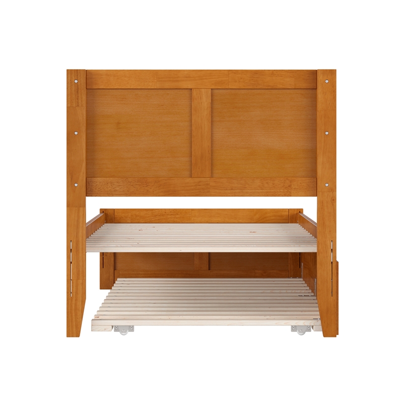 Canyon Twin Wood Platform Bed with Matching Footboard & Trundle in Light Toffee