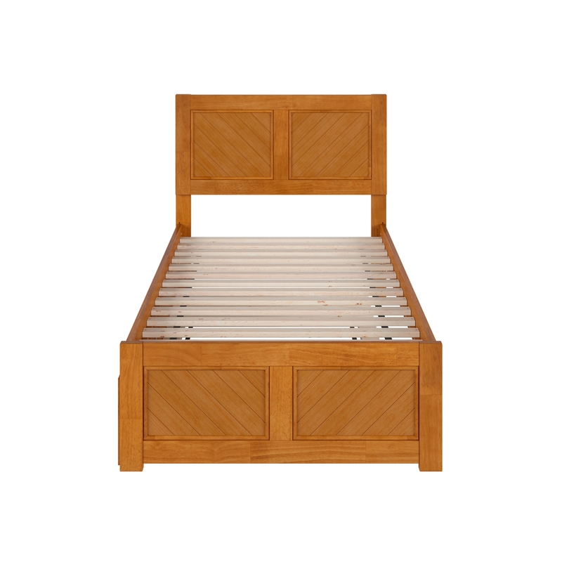 Canyon Twin Wood Platform Bed with Matching Footboard & Trundle in Light Toffee