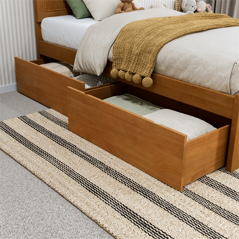 Canyon Twin Storage Wood Platform Bed with Matching Footboard in Light Toffee
