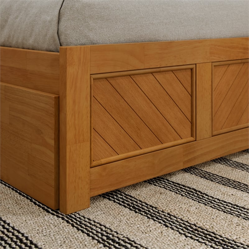 Canyon Twin Storage Wood Platform Bed with Matching Footboard in Light Toffee