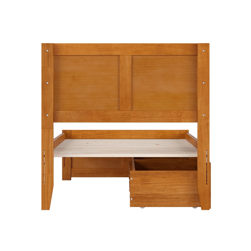 Canyon Twin Storage Wood Platform Bed with Matching Footboard in Light Toffee