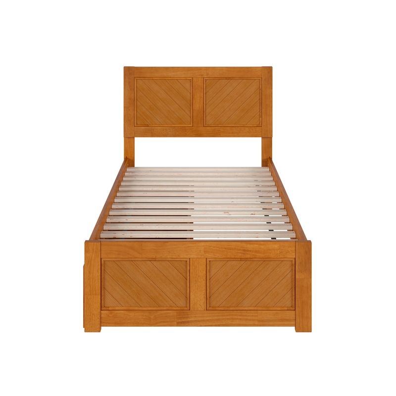Canyon Twin Storage Wood Platform Bed with Matching Footboard in Light Toffee
