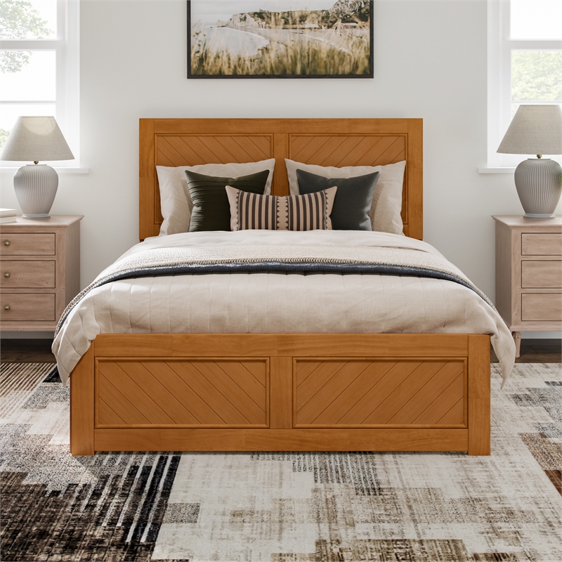 Canyon Full Wood Platform Bed with Matching Footboard & Trundle in Light Toffee