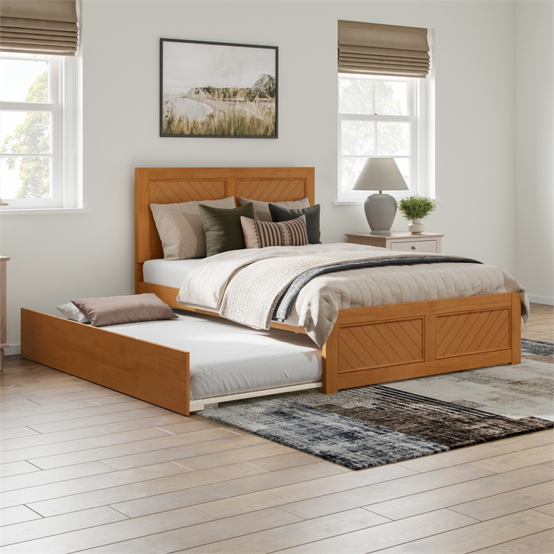 Canyon Full Wood Platform Bed with Matching Footboard & Trundle in Light Toffee