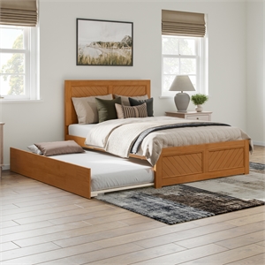 Canyon Full Wood Platform Bed with Matching Footboard & Trundle in Light Toffee