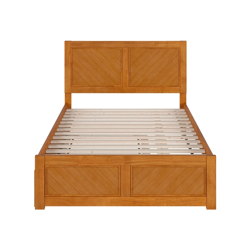Canyon Full Wood Platform Bed with Matching Footboard & Trundle in Light Toffee