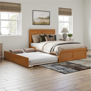 Canyon Full Wood Platform Bed with Matching Footboard & Trundle in Light Toffee