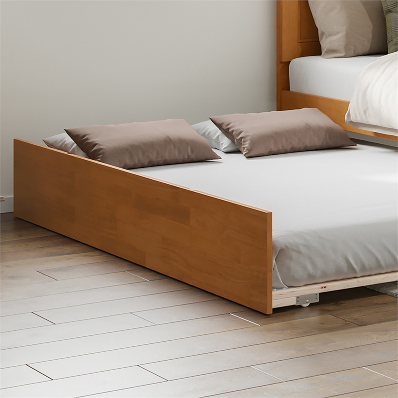 Canyon Full Wood Platform Bed with Matching Footboard & Trundle in Light Toffee