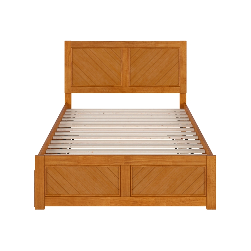 Canyon Full Wood Platform Bed with Matching Footboard & Trundle in Light Toffee