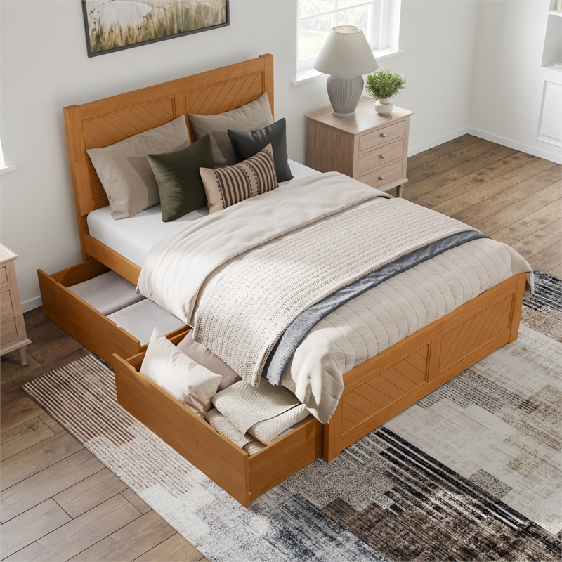 Canyon Full Storage Wood Platform Bed with Matching Footboard in Light Toffee