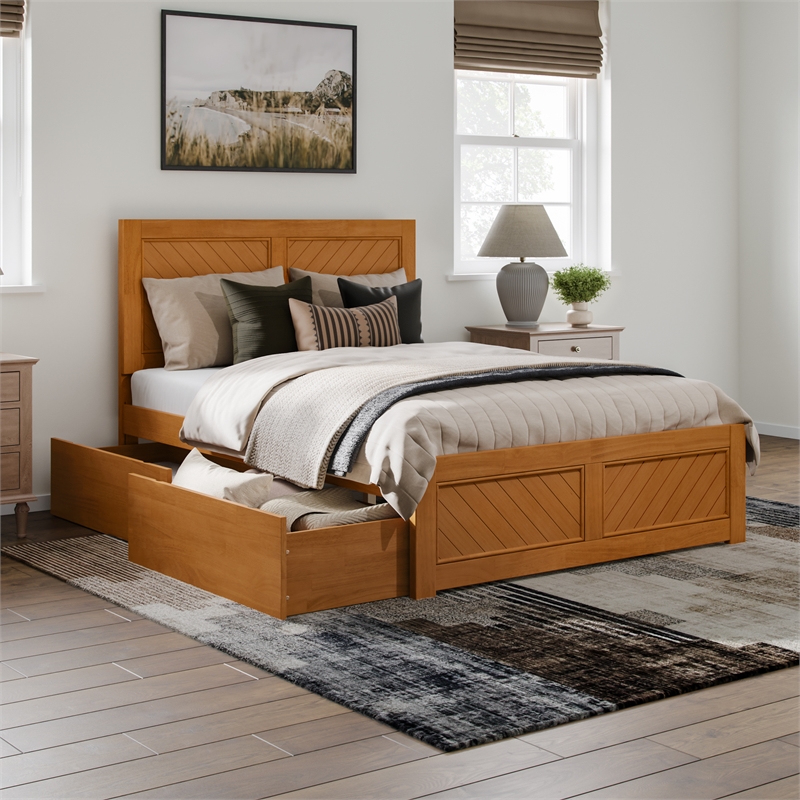 Canyon Full Storage Wood Platform Bed with Matching Footboard in Light Toffee