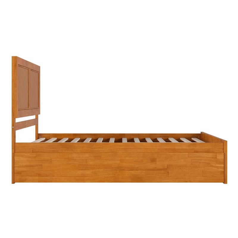 Canyon Queen Wood Platform Bed with Matching Footboard & Trundle in Light Toffee