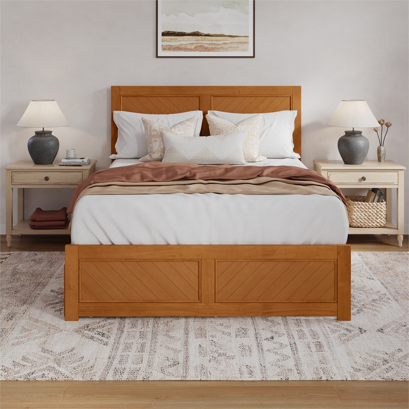 Canyon Queen Wood Platform Bed with Matching Footboard & Trundle in Light Toffee