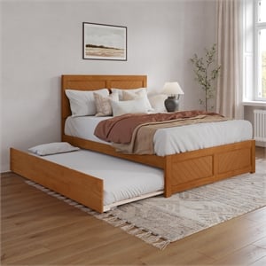 Canyon Queen Wood Platform Bed with Matching Footboard & Trundle in Light Toffee
