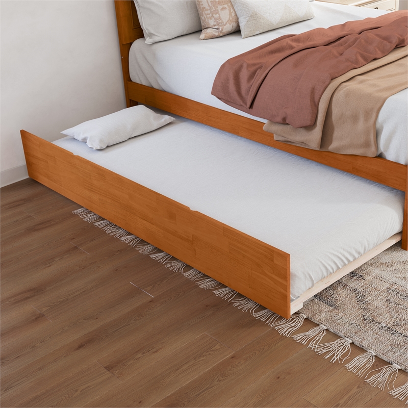 Canyon Queen Wood Platform Bed with Matching Footboard & Trundle in Light Toffee