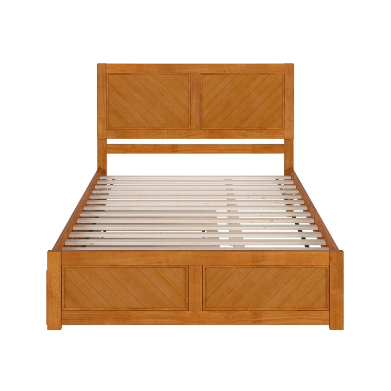 Canyon Queen Wood Platform Bed with Matching Footboard & Trundle in Light Toffee