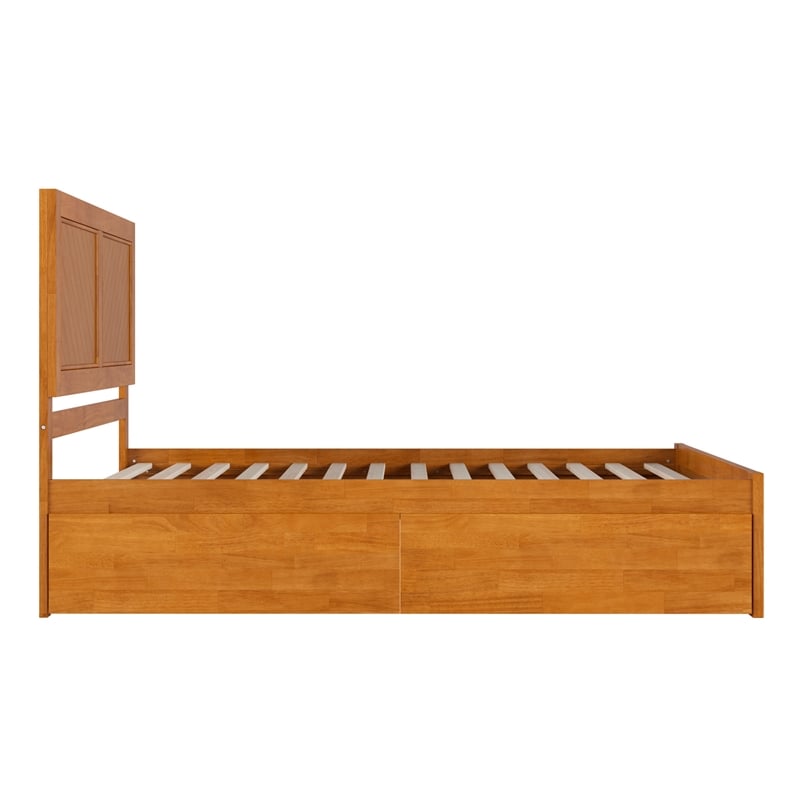 Canyon Queen Storage Wood Platform Bed with Matching Footboard in Light Toffee