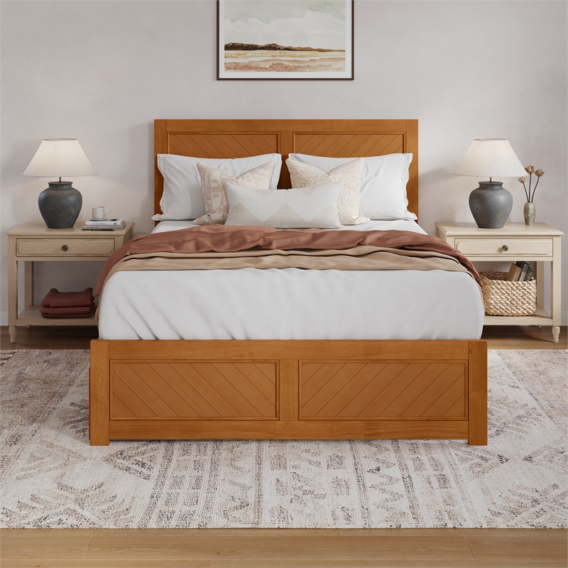 Canyon Queen Storage Wood Platform Bed with Matching Footboard in Light Toffee
