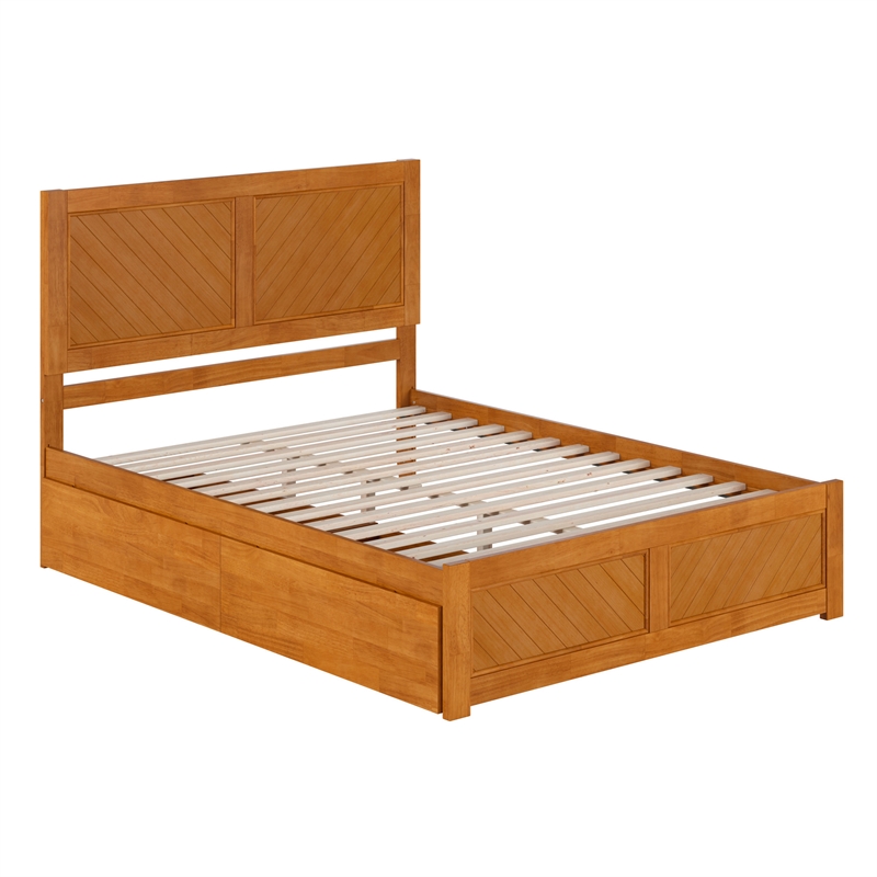 Canyon Queen Storage Wood Platform Bed with Matching Footboard in Light Toffee