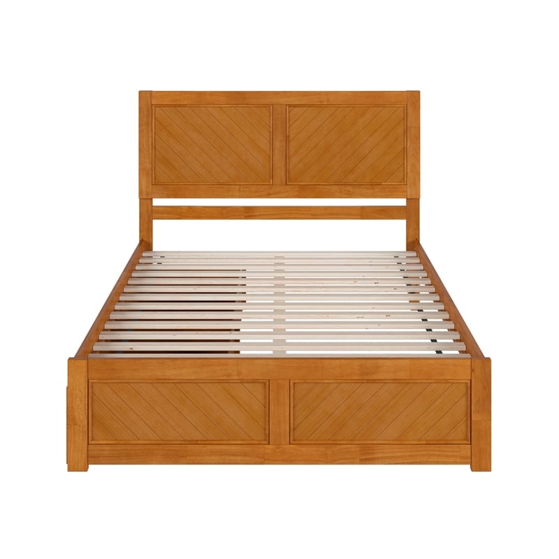 Canyon Queen Storage Wood Platform Bed with Matching Footboard in Light Toffee