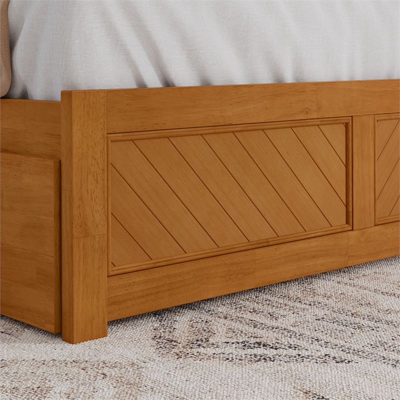 Canyon King Wood Platform Bed with Matching Footboard & Trundle in Light Toffee