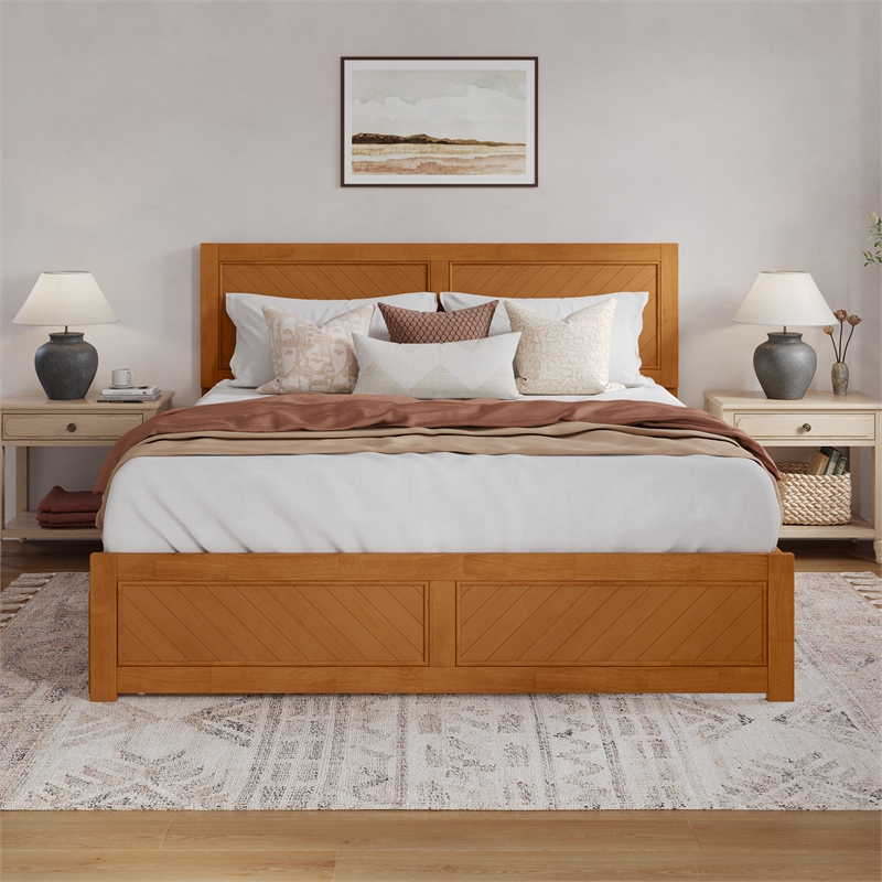 Canyon King Wood Platform Bed with Matching Footboard & Trundle in Light Toffee
