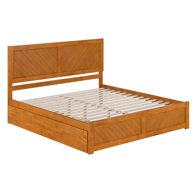 Canyon King Wood Platform Bed with Matching Footboard & Trundle in Light Toffee