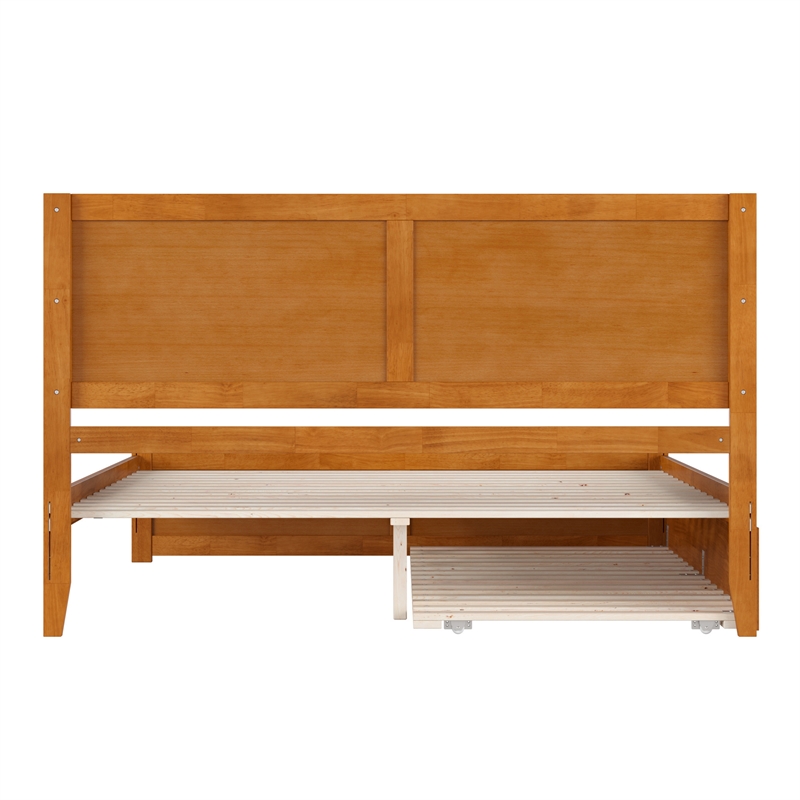 Canyon King Wood Platform Bed with Matching Footboard & Trundle in Light Toffee