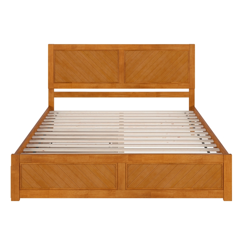 Canyon King Wood Platform Bed with Matching Footboard & Trundle in Light Toffee