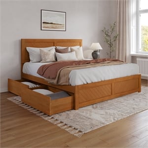 Canyon King Storage Wood Platform Bed with Matching Footboard in Light Toffee