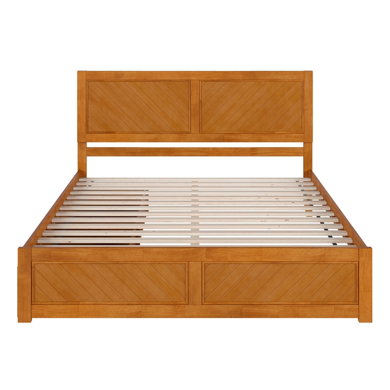 Canyon King Storage Wood Platform Bed with Matching Footboard in Light Toffee