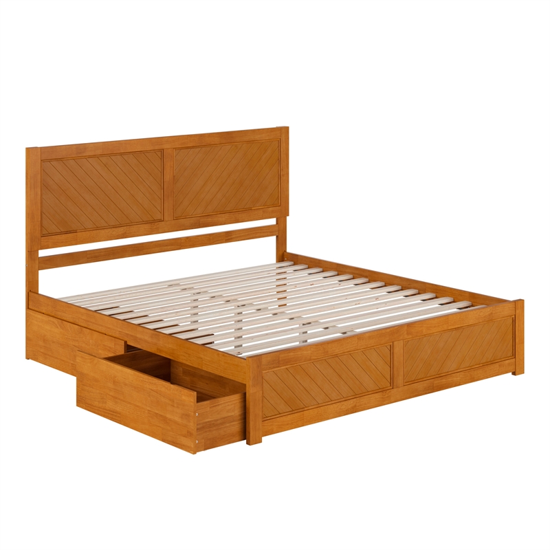 Canyon King Storage Wood Platform Bed with Matching Footboard in Light Toffee