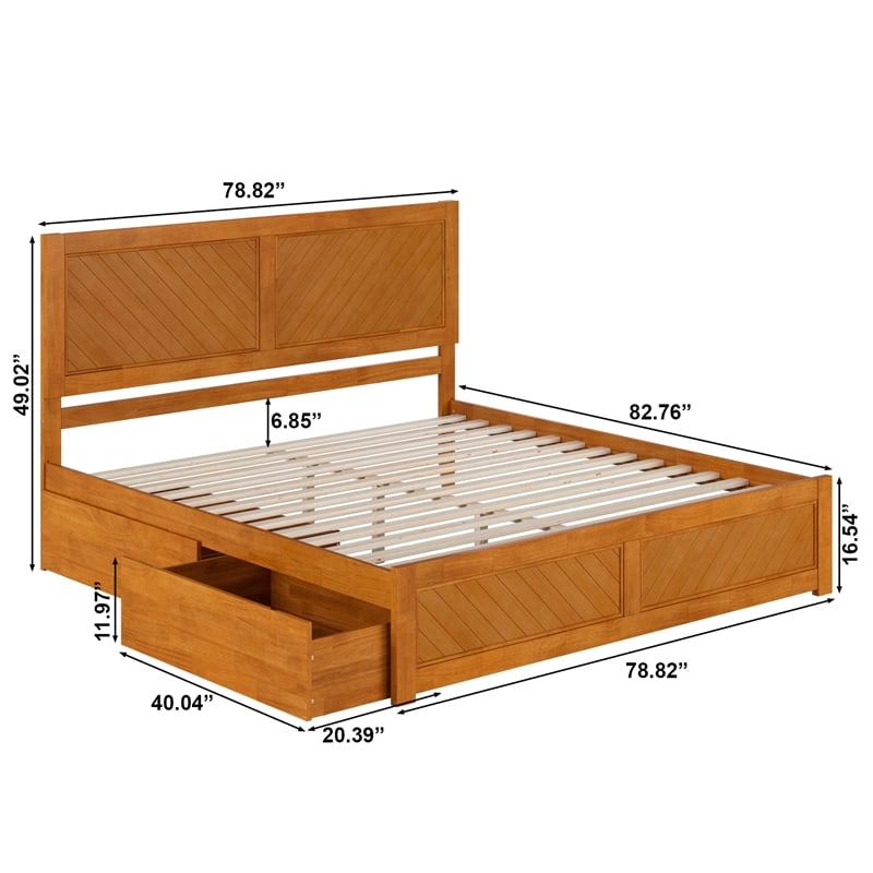 Canyon King Storage Wood Platform Bed with Matching Footboard in Light Toffee