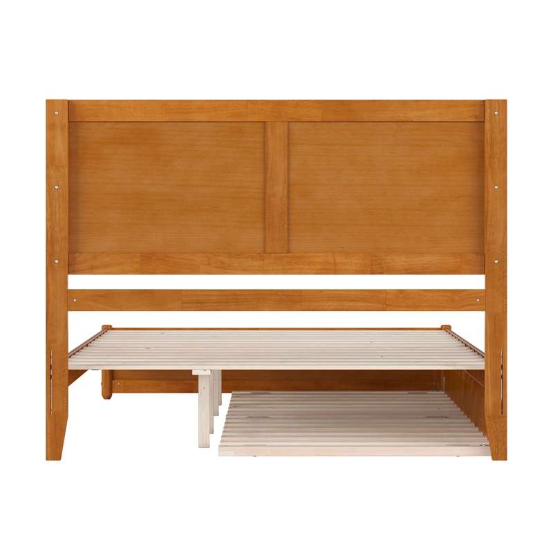 Clayton Queen Wood Platform Bed with Panel Footboard & Trundle in Light Toffee