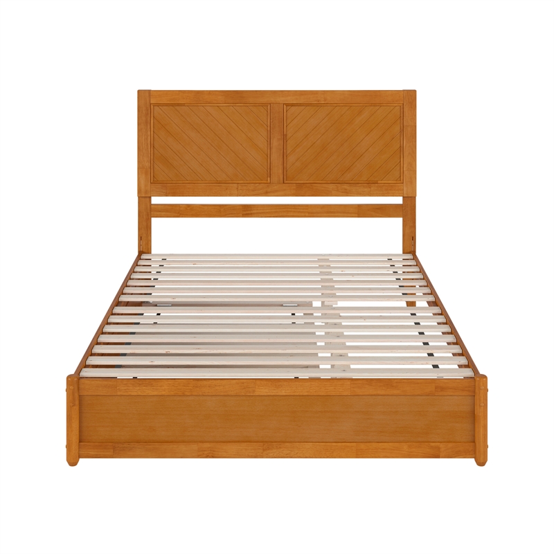 Clayton Queen Wood Platform Bed with Panel Footboard & Trundle in Light Toffee