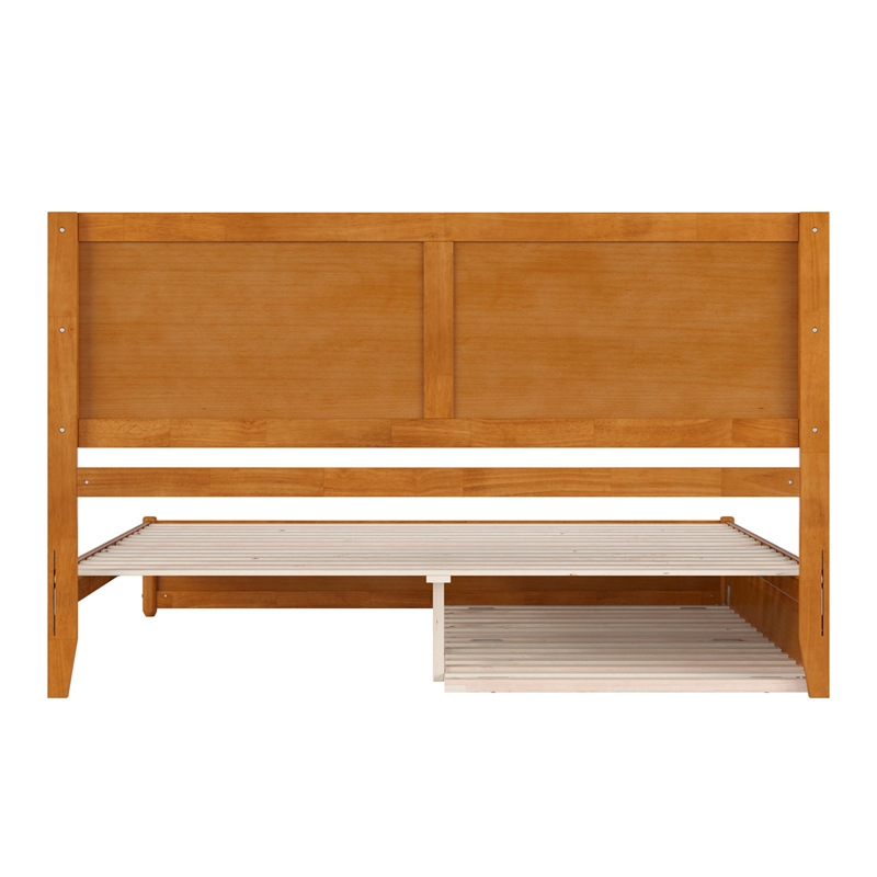 Clayton King Wood Platform Bed with Panel Footboard & Trundle in Light Toffee
