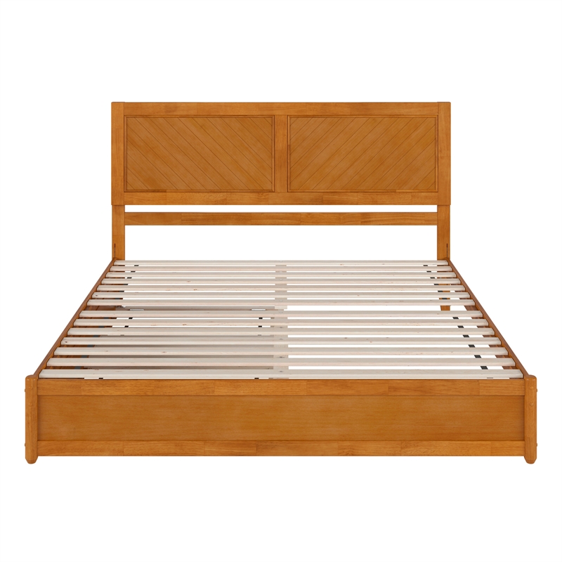 Clayton King Wood Platform Bed with Panel Footboard & Trundle in Light Toffee